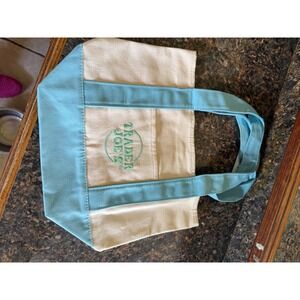 Trader Joe's Mini Canvas Tote Bag Light Blue Pastel Limited Edition NWT